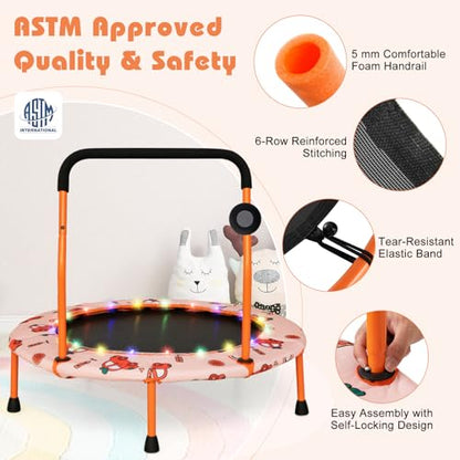 Goplus 36" Mini Trampoline for Kids, Toddler Trampoline with LED Lights, Bluetooth Speaker, Removable Handle, Safe Padded Cover, Indoor Outdoor Small Rebounder for Child Boys Girls