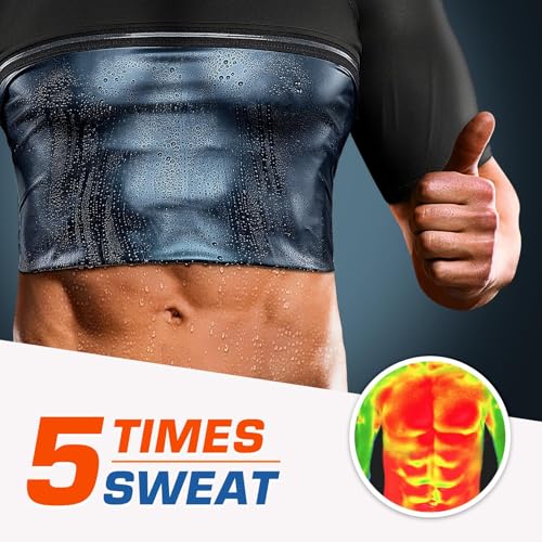 Cimkiz Men's Waist Trainer Sauna Suit Shirt, Gym & Exercise Compression Vest, Sweat-Boosting Workout Top - color: Blue, size: 3X-Large