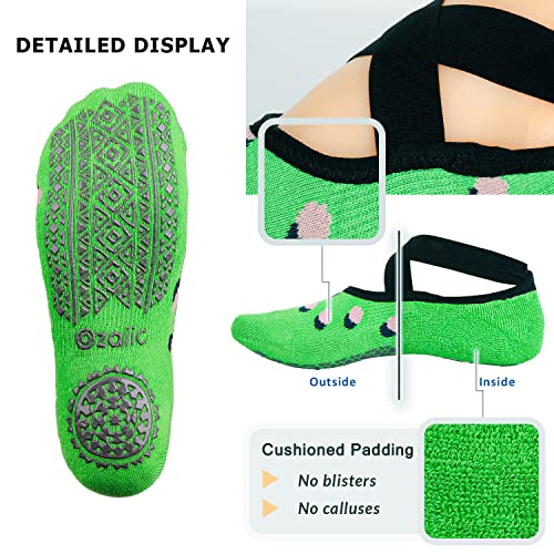 Ozaiic Pilates Socks for Women Non Slip Grip Yoga Barefoot Indoor Workout - color: 3 Pairs -Blue/Gray/Green