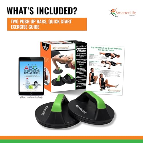 SmarterLife Push-Up Bar for Men & Women - Push-Up Handles for Floor to Prevent Elbow & Wrist Strain, Wide Grips with Non-Slip Rubber Pads for Comfort - Two Push-Up Bars & Workout Guide Included