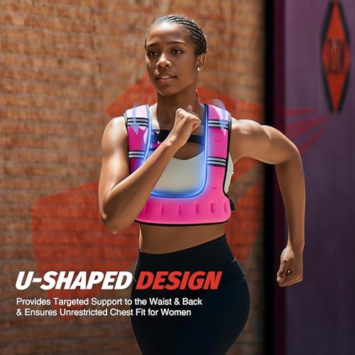ZELUS Weighted Vest for Women & Men, U-Shaped Running Vest with Arm Pocket - color: Pink, size: 8LB