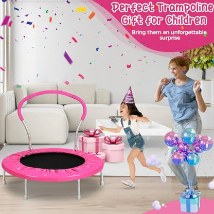 Mini Trampoline for Kids, Indoor Toddler Trampoline with Handle, Child Small Rebounder Trampoline for Indoor and Outdoor Use - style: Pink-36Inch