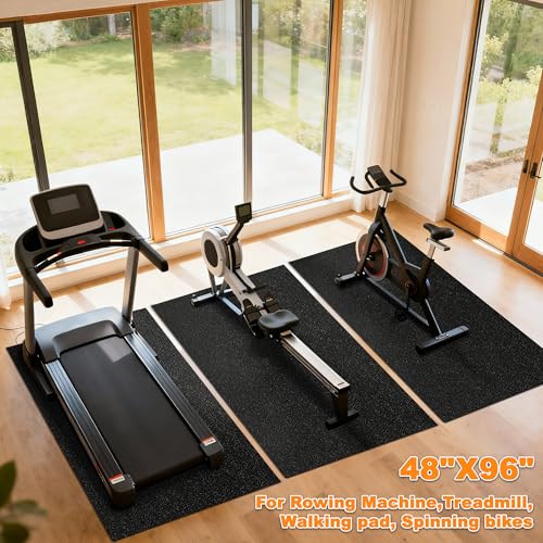 Fitvids Treadmill Mat 1/4" Thick Non-Slip Gym Mats Floor Protection Pad Compatible for Treadmills,Elliptical,Exercise Bikes,Stationary Cycles and Accessories - size: 96"Lx48"W