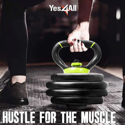 Yes4All Adjustable Kettlebell Handle for Weight Plates, Dumbbell Converter for Strength Training Kettlebells, Home Gym - color: A. Neo Green