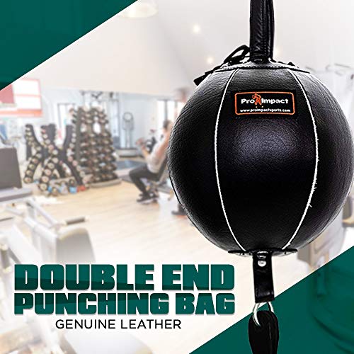 Genuine Leather Double End Boxing Punching Bag - Speed Striking & Dodge Training Ball for MMA, Muay Thai, Boxing, Gym Workout - Includes Cords & Hooks for Easy Setup