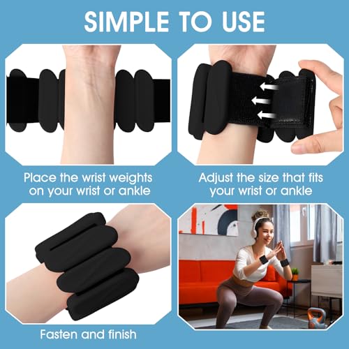 Wrist Weights, 2Pack Wearable Wrist Ankle Weights for Women & Men, Adjustable Arm and Leg Weights, Silicone Weighted Bangles for Walking Yoga Pilates Running Dance Gym 2lb - color: Black