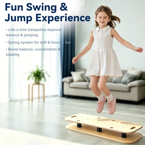 Wooden Balance Board & Wobble Board with Spring System, Adjustable Balance Board for Standing Desk, Stability Trainer for Physical Therapy, Core Strength, Posture Improvement & Home Office Use