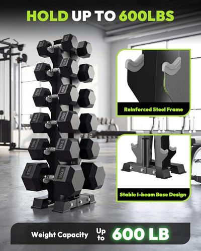 HANDBODE A-Frame Dumbbell Rack Heavy Duty Weight Stand for Dumbbells, Space-Saving Metal Storage Organizer, Sturdy Dumbbell Holder for Home Gym - style: 450 lb Set (20, 25, 30, 40, 50, 60 lb) *2 & Rack