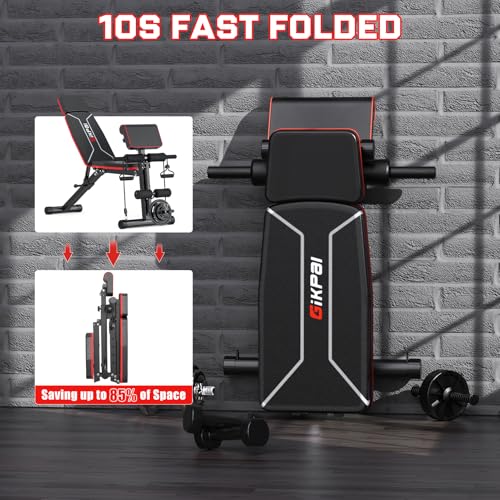 Adjustable Weight Bench - Bench Press for Full Body Workout, Foldable Workout Bench for Home Gym, Strength Training Bench to Incline Decline Flat w/Leg Extension and Pracher Pad (Red)