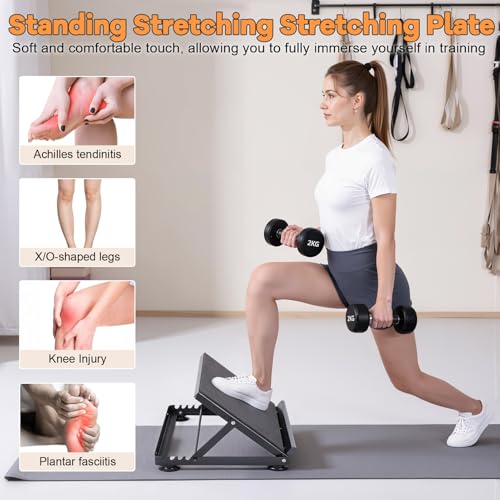 Steel Slant Board Calf Stretcher, 5-Level Adjustable Incline Board Squat Wedge Achilles Ankle Stretcher Non-Slip Surface for Squat, Fitness, Physical Therapy,600 Lbs