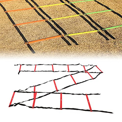7M Agility Ladder, 14 Rung Fixed Distance Speed Training Equipment with Angle Marks for Soccer Football Fitness Coaches and Athletes - color: Red