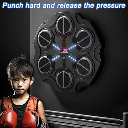 Music Boxing Machine with Smart Scoring, Wall-Mounted Target, Rhythm Lights, 3-Speed Adjustment, and Boxing Gloves – Fitness and Fun Toy for Adults, Boys, and Girls（Black） - size: 6pairs