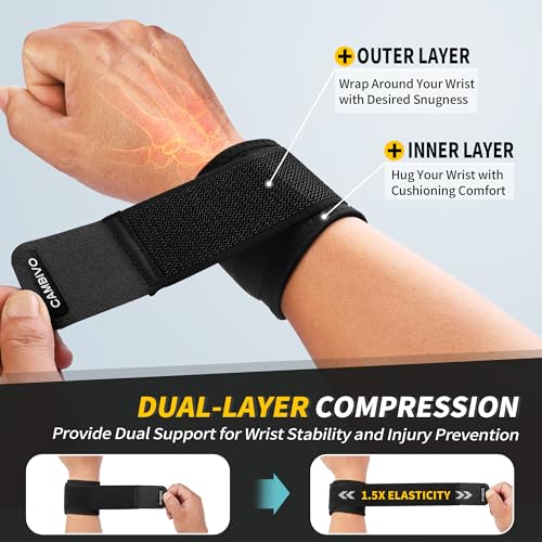 CAMBIVO Wrist Brace 2 Pack, Adjustable Compression Wrist Support for Carpal Tunnel, Tendonitis Pain Relief, Wrist Wraps for Weightlifting, Gym Fitness, Sleeping Night Support, Men Women