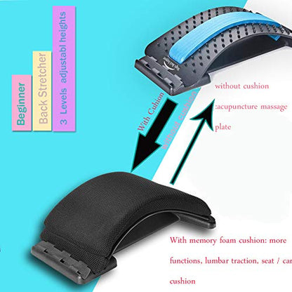 Multi-Level Back Stretcher Device, Lumbar Back Stretching Device, Memory Foam Lumbar Pillow Back Pain Support for Office Chair and Pain Relief(Blue) - color: Blue Black