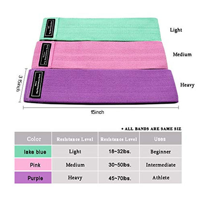 Resistance Bands for Legs and Butt - Fabric Exercise Set, Thick Wide Stretch Fitness, Non-Slip Workout Loop, Booty Hip Bands for Women at Home or Gym- 3Pack