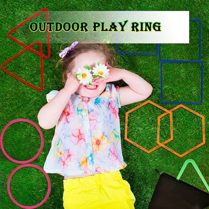 4 Set Hopscotch Ring Game with Connectors Obstacle Course Outdoor Indoor for Kids Fun Squares Round Triangular Hexagonal Agility Training Rings Playground for Girls Boys