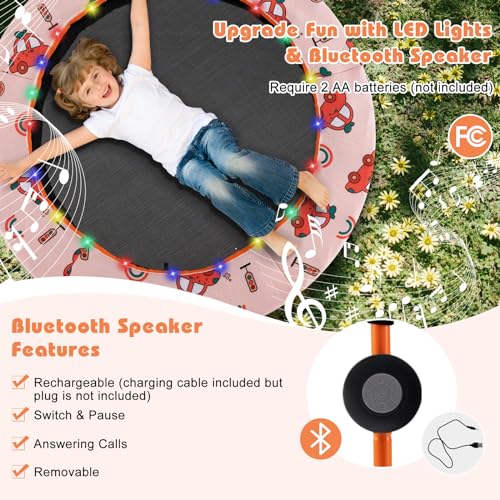 Goplus 36" Mini Trampoline for Kids, Toddler Trampoline with LED Lights, Bluetooth Speaker, Removable Handle, Safe Padded Cover, Indoor Outdoor Small Rebounder for Child Boys Girls