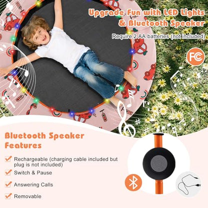 Goplus 36" Mini Trampoline for Kids, Toddler Trampoline with LED Lights, Bluetooth Speaker, Removable Handle, Safe Padded Cover, Indoor Outdoor Small Rebounder for Child Boys Girls