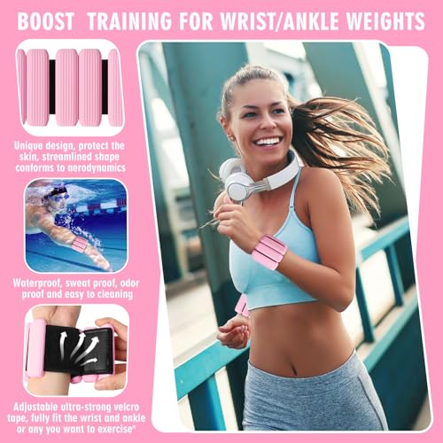 Wrist Weights, 2Pack Adjustable Wearable Wrist Ankle Weights for Women/Men, Silicone Wrist Bangles for Walking, Yoga, Pilates, and Gym, Arm & Leg Workout, 2lb - color: Pink