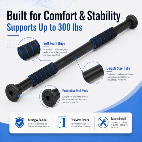 Pull Up Bar for Doorway, Adjustable Door Frame Pull Up Bar with 330 lbs Capacity, No Screw Chin Up Bar for Home Gym Strength Training, Fits 25"–39" Door Frames and Walls