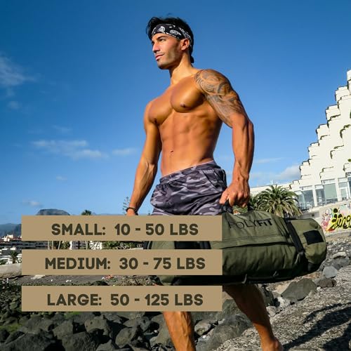 Polyfit Classic Sandbag - Workout Sandbag with 8 Gripping Handles - color: BLACK, size: Large (50-125lbs)