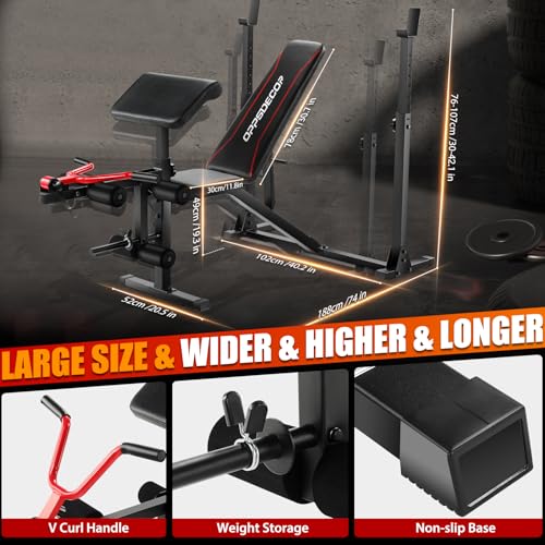 OPPSDECOR 3.0 Pro Weight Bench Set for Home Gym, ASTM-Certified 900 LBS Bench Press Set with Leg Extension, Preacher Curl Pad, Barbell Rack, J-Hooks and Safety Bar Catches for Full Body Workout