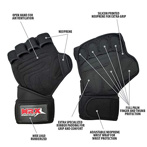MRX BOXING & FITNESS Workout Gloves for Men and Women Ventilated Weight Lifting Gloves with Wrist Wraps Sticky Palm Protection with Extra Grip Gym Gloves for Exercise Pull Ups, Cross Training
