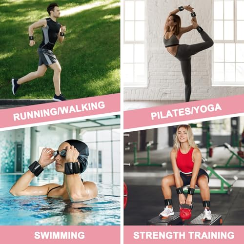 Ankle Weights for Women & Men, Adjustable Wrist & Ankle Weights 2 LB Each for Beginner & Pro, Soft Silicone Weighted Bangle for Walking, Pilates, Yoga, Running, Swimming, Arm & Leg Workouts (Set of 2)