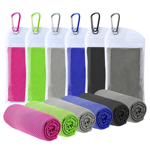 6 Packs Cooling Towel (40"x12"), Soft Breathable Chilly Towel, Ice Towel, Microfiber Towel for Yoga, Sport, Running, Gym, Camping, Fitness, Workout & More Activities