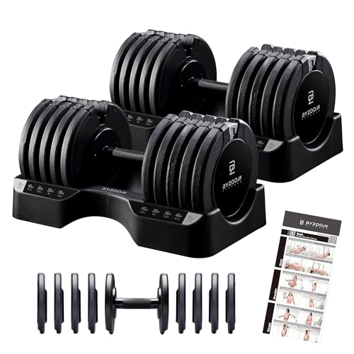 BYZOOM FITNESS Pure Series Adjustable Dumbbell - 12.5/25/27.5/50/55/75lb - ONE UNIT OR PAIR(check QTY before purchase) - 5-in-1/ 10-in-1 / 15-in-1 / 21-in-1 Flexible Hand Weights for Home Apartment Garage Gym, Strength Training & Fitness Workouts, White O