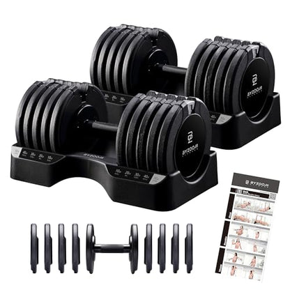 BYZOOM FITNESS Pure Series Adjustable Dumbbell - 12.5/25/27.5/50/55/75lb - ONE UNIT OR PAIR(check QTY before purchase) - 5-in-1/ 10-in-1 / 15-in-1 / 21-in-1 Flexible Hand Weights for Home Apartment Garage Gym, Strength Training & Fitness Workouts, White O