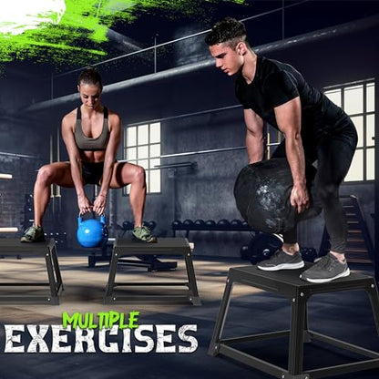 Metal Plyometric Jumping Box 12 Inch with 17 * 13 Inch Surface Steel Plyo Box Home Gym Jump Trainer for Fitness Exercise Agility Stamina Conditioning Strength Training