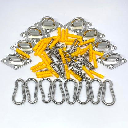 8 Pcs 304 Stainless Steel 2.31 Inches Pad Eye Hooks and 8 Pcs 304 Stainless Steel Snap Hooks,Screw Ceiling Hooks,Outdoors String Lights Hangers,Shade Sail Hardware with Screws Anchors - style: 2.3 Inches Rhombus Pad Eye with Snap Hooks