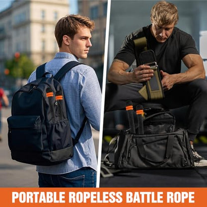 Ropeless Battle Ropes Weighted, Portable Cordless Home Gym Training Rope Fitness Equipment for HIIT & Cardio Full-Body Workout Tool with Non-Slip Spiral Handles(Black)