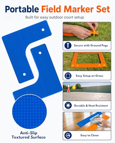 Court Lines Marker Set, 24 Boundary Markers + 48 Ground Stakes, Indoor/Outdoor Field Marking Kit for Pickleball Court, Multi-Use Lines for Training, Games & Fitness Drills, Agility, Dodgeball, Soccer