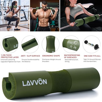 Squat Pad Set - Foam Barbell Pad for Squats Cushion, Lunges & Bar Padding for Hip Thrusts - Standard Olympic Weight Bar Pad - With Ankle Straps, Wrist Straps for Weightlifting