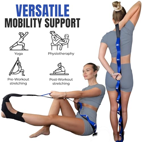 Stretch Strap with Loops Physical Therapy - Full Body Exercise Straps for Stretching with Detachable Foot - Leg & Calf Stretcher for Plantar Fasciitis, Physical Therapy, Pain Relief, and Flexibility