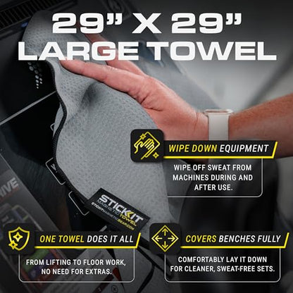 Microfiber Gym Towel - Sweat Absorbing, Quick Dry & Odor-Resistant Workout Towel for Men & Women with Magnet & Clip for Easy Attachment to Benches, Equipments & Bags - 29” x 29” (Grey)