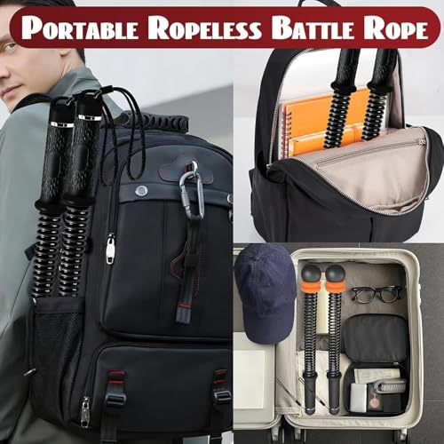 Portable Weighted Ropeless Battle Ropes, Adjustable Cordless Battle Rope Non-Slip Handle with Storage Bag for Home Gym, Fitness Equipment for Women Men HIIT Cardio Strength Training