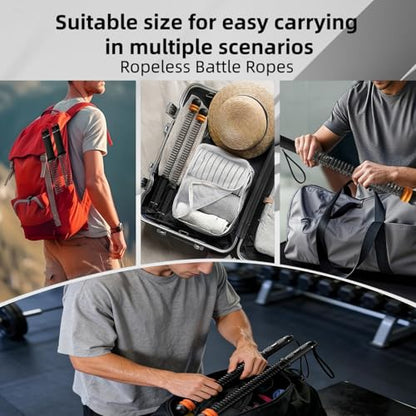 2Pcs Ropeless Battle Ropes for HIIT, Cardio, Strength & Low-Impact Training, Portable Weighted Home Gym Equipment Non-Slip Handle, Cordless Battle Ropes for Men & Women, Upgrad Battle Rope with Bag