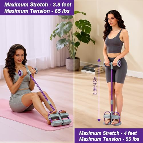 Resistance Bands with Handles, 6 Tube Pedal Resistance Band for Exercise, Dual Pedal Adjustable Resistance, Ab Roller Handle Full Body Home Workout Equipment for Abs, Legs, Arms, Women