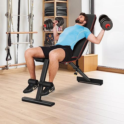 GYMAX Weight Bench, Adjustable Bench Press with 8 Back Positions & 3 Foot Positions, Padded Back & Seat Cushions, Incline/Decline/Flat Workout Bench for Weight Lifting Strength Training Home Gym