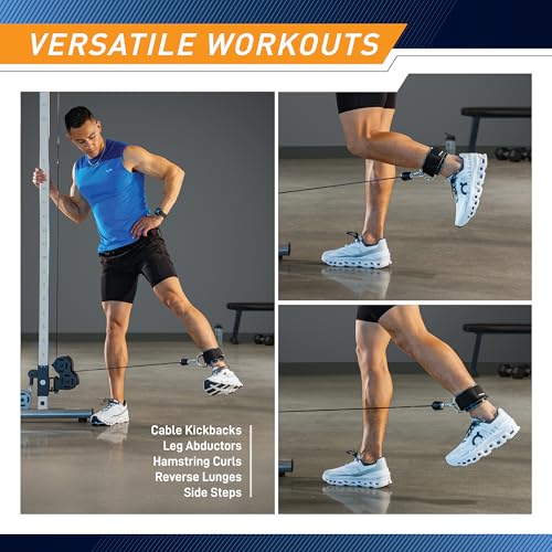 MARCY Apex Adjustable 3" Heavy-Duty PU Leather Ankle Cuff with Soft Lining – Cable Machine Attachment for Strength Training, Glute Workouts, and Lower Body Exercises for Men & Women