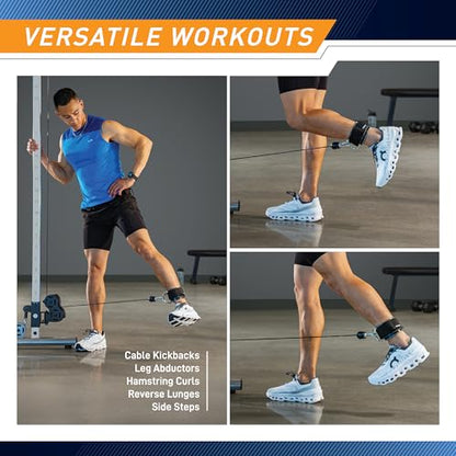 MARCY Apex Adjustable 3" Heavy-Duty PU Leather Ankle Cuff with Soft Lining – Cable Machine Attachment for Strength Training, Glute Workouts, and Lower Body Exercises for Men & Women