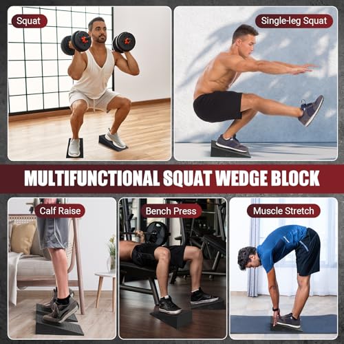 Squat Wedge Block, 2 Pcs Non-slip Heel Elevated Squat Wedge for Weightlifting Workout with Storage & Training Poster, Slant Board for Squats to Improve Squat Mobility Balance & Strength Performance