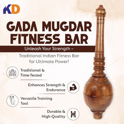 KNK GADA Fitness BAR Indian Club Hanuman MACE Shoulder Equipment MEEL Karla KATAI Fitness Durable Wooden Equipment - size: 8 to 9 KG