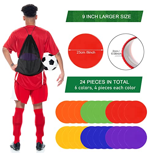 Poly Spots Spot Markers for Gym Floor 9inch 10inch 12/18/24/36 Pcs Flat Cones Non-Slip Rubber Floor Dots Circles for Sports Soccer Basketball Agility Training Dance Classroom - style: 24Pcs 9inch