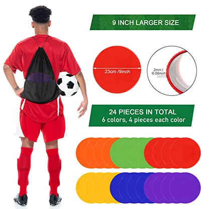 Poly Spots Spot Markers for Gym Floor 9inch 10inch 12/18/24/36 Pcs Flat Cones Non-Slip Rubber Floor Dots Circles for Sports Soccer Basketball Agility Training Dance Classroom - style: 24Pcs 9inch