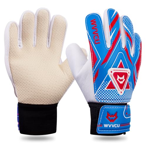 WVVOU Kids Goalie Gloves Soccer,Goalkeeper Gloves for Kids 8-12,Goalie Gloves Youth with Double Protection,Super Grip Anti-Slip Palm for All-Weather Training & Match Play - color: Blue, size: 6