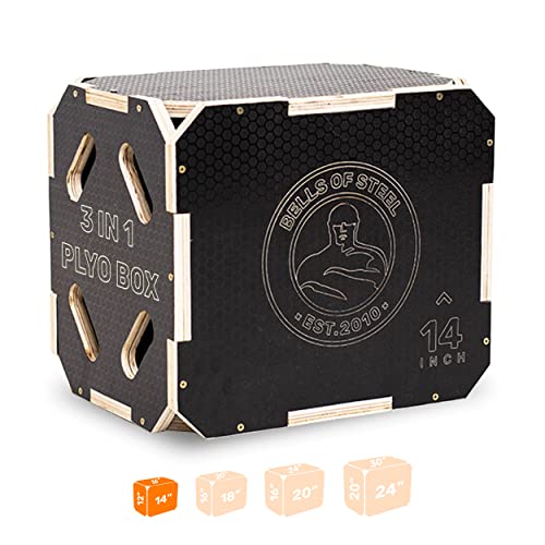 Plyo Box [Bells of Steel] Plyometric Box, 3-in-1, Anti-Slip, Wooden Step up Box for Workout, Jumps, Squats, Step-Ups, Knee-ups - style: XS:16x14x12